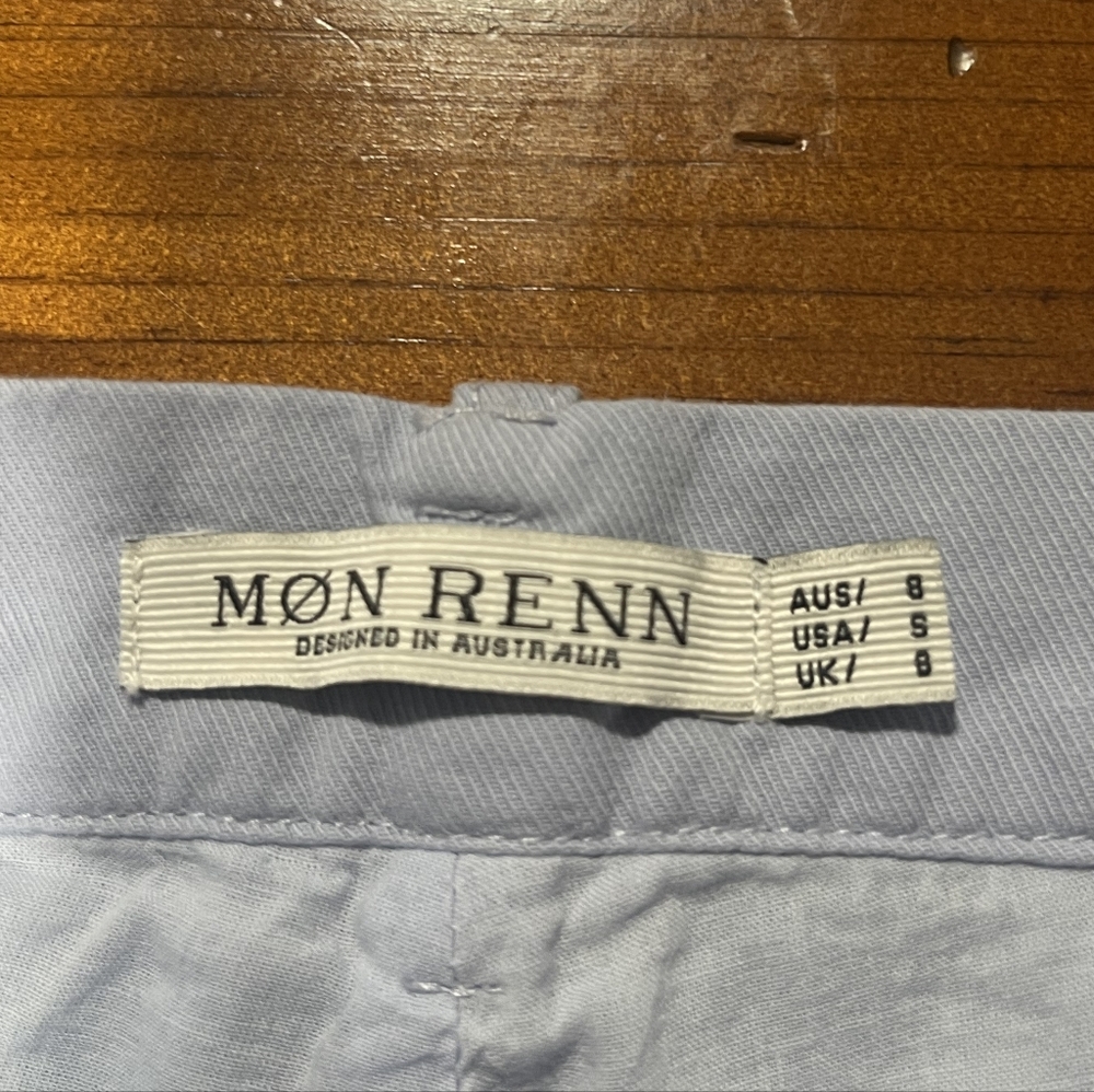 MON RENN Womens Blue Lisle Pant Wide Leg Highwaist Side Embroidered Size Small - Picture 4 of 4